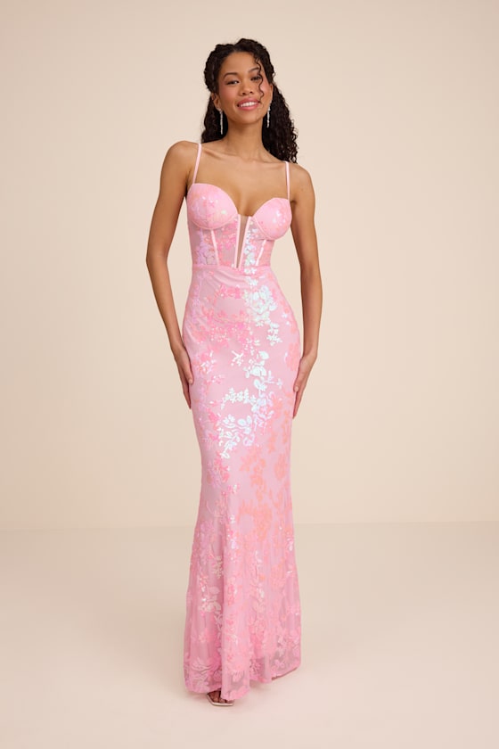 Livy Pink Sequin Bustier Mermaid Maxi Dress