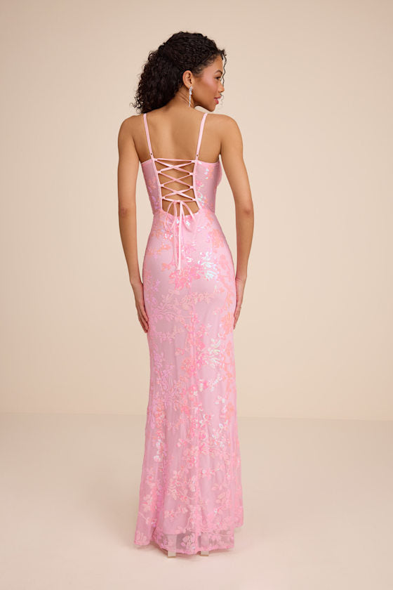 Livy Pink Sequin Bustier Mermaid Maxi Dress