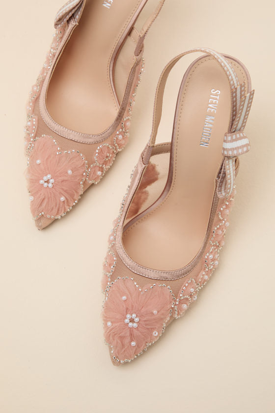 Bri Blush Mesh Ribbon Pointed-Toe Slingback Pumps