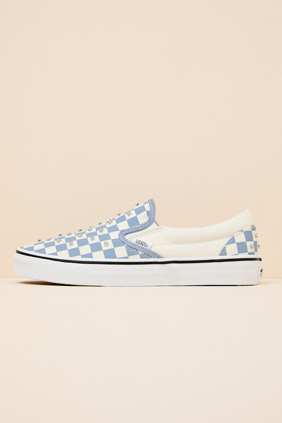 Classic Glacial Slate Checkerboard Rhinestone Slip-On Sneakers
