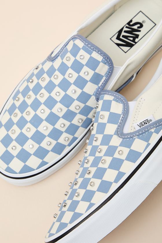 Classic Glacial Slate Checkerboard Rhinestone Slip-On Sneakers