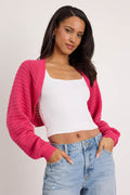 Perfectly Comforting Fuchsia Pointelle Open-Front Shrug Sweater