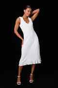 Renea White Ruffled Sleeveless Midi Dress