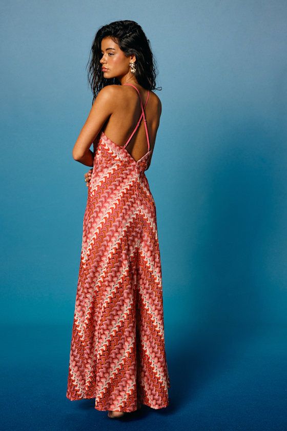 Marbella Pink Multi Crochet Sleeveless Maxi Dress