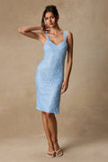 Tess Light Blue Lace Column Midi Dress