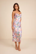Favorite Icon Lavender Floral Satin Cowl Neck Slip Midi Dress