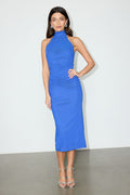 Audra Royal Blue Mesh Mock Neck Bodycon Midi Dress