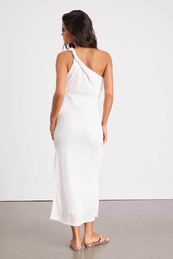 Aristea White Textured One-Shoulder Midi Dress