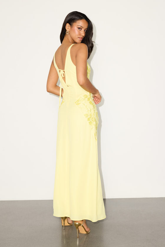 Julissa Light Yellow Embroidered Tie-Back Maxi Dress
