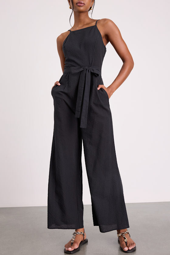 Messina Black Striped Wide-Leg Jumpsuit