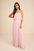 Arietta Light Pink Pleated Strapless Maxi Dress