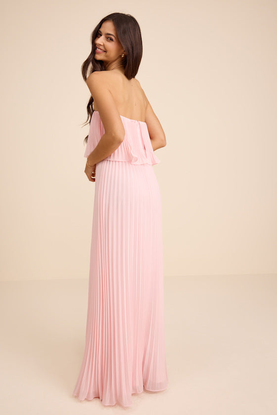 Arietta Light Pink Pleated Strapless Maxi Dress