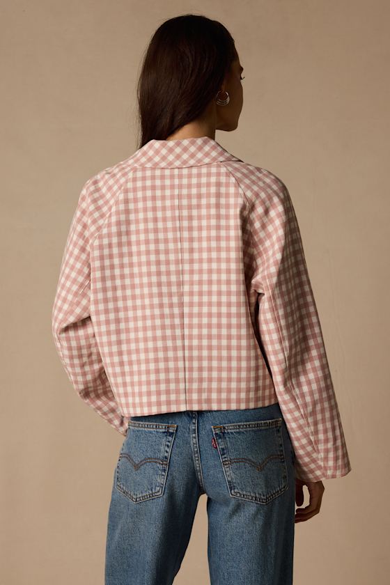 Clemmie Pink and White Gingham Cropped Shacket