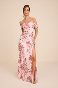 Magical Magnetism Light Pink Floral Off-the-Shoulder Maxi Dress