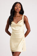 Candace Light Yellow Polka Dot Satin Mini Dress