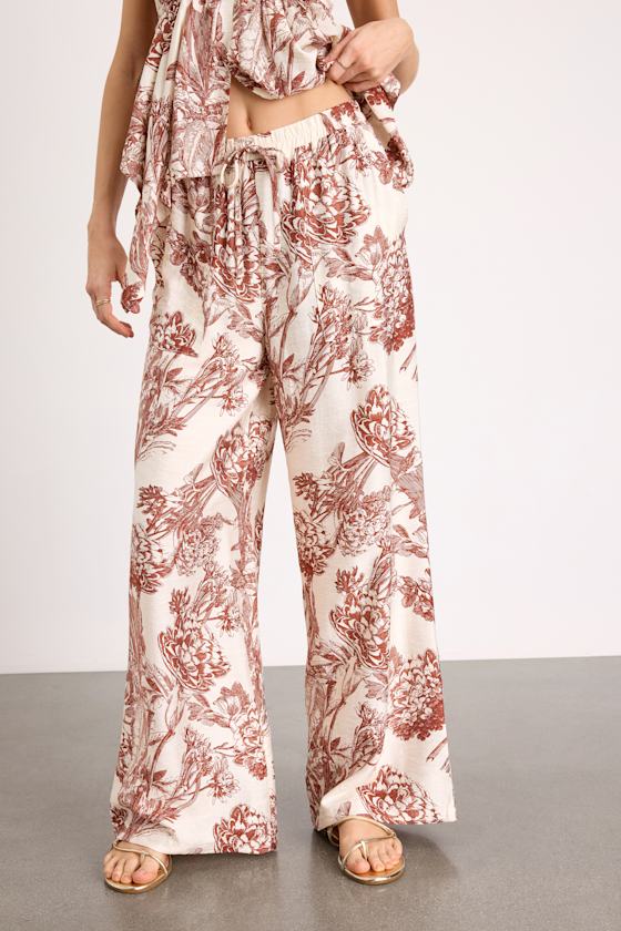 Rona Ivory and Brown Floral Two-Piece Jumpsuit