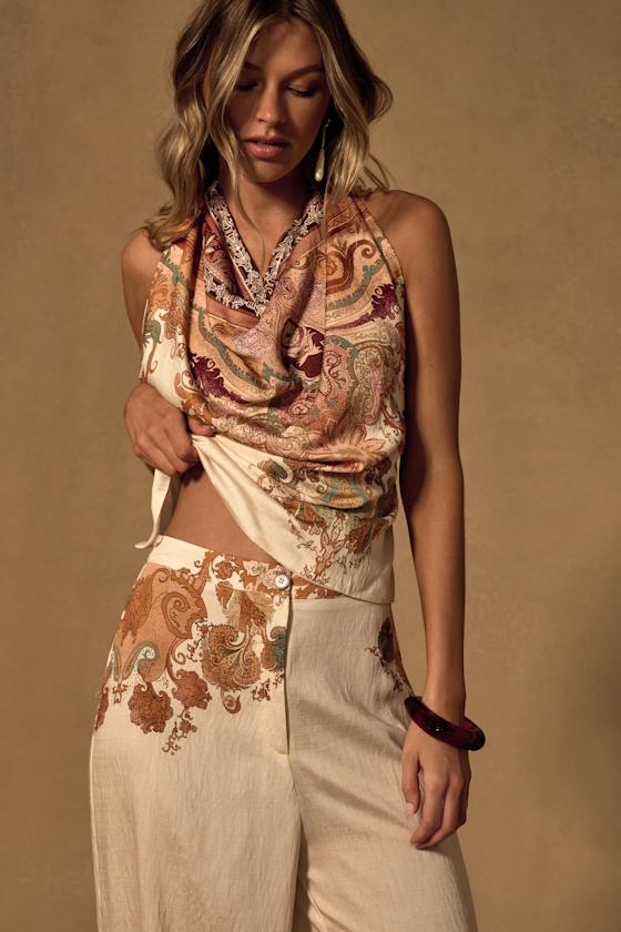 Bahari Cream Multi Boho Print Two-Piece Jumpsuit