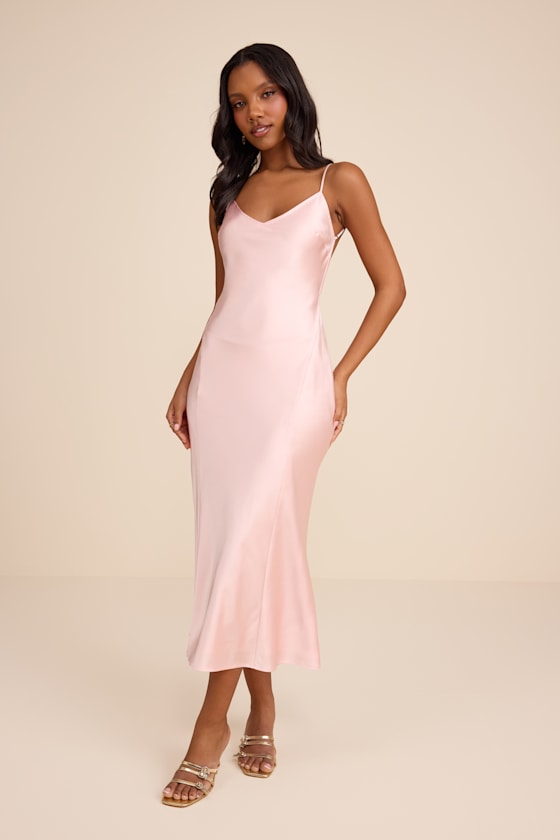 Val Blush Satin Backless Midi Dress