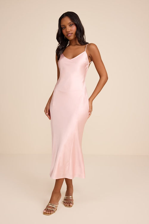 Val Blush Satin Backless Midi Dress