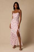 Kasha Light Pink Floral Asymmetrical Maxi Dress