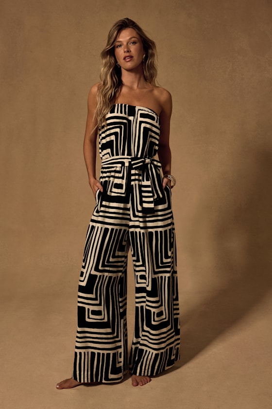 Lanora Black Abstract Print Wide-Leg Jumpsuit