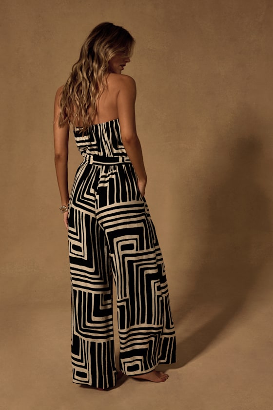 Lanora Black Abstract Print Wide-Leg Jumpsuit