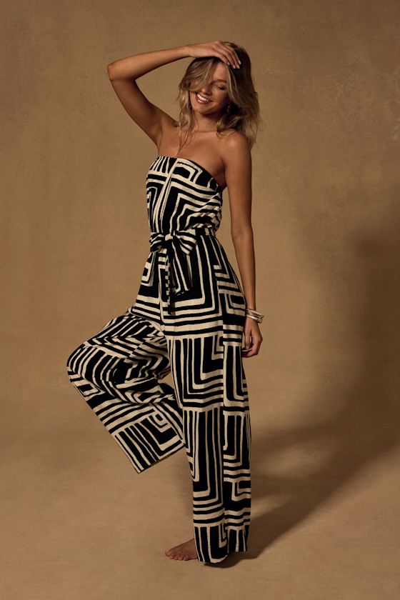 Lanora Black Abstract Print Wide-Leg Jumpsuit