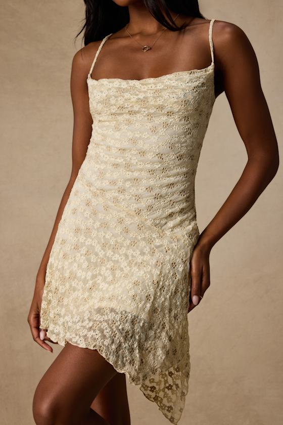 Kenia Cream Lace Asymmetrical Mini Dress