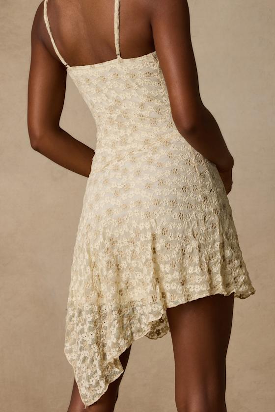 Kenia Cream Lace Asymmetrical Mini Dress