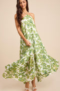 Dezzi Green Multi Floral Halter Shift Maxi Dress