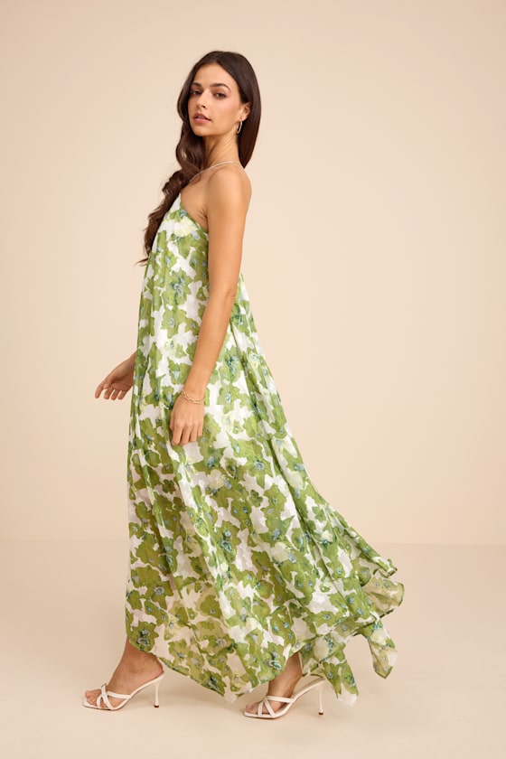 Dezzi Green Multi Floral Halter Shift Maxi Dress