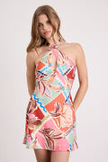 Raluca Multi Tropical Print Halter Mini Dress