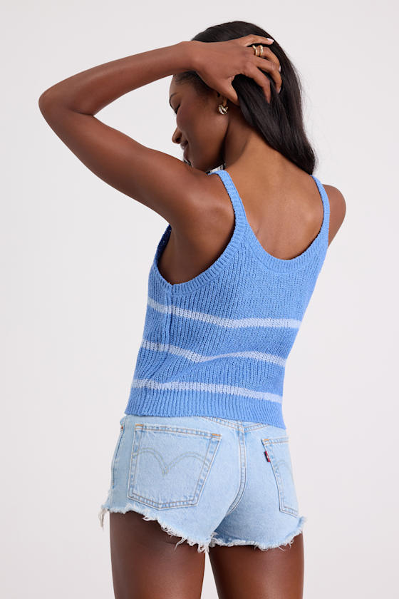 Effortless Sunshine Blue Striped Sweater Tank Top