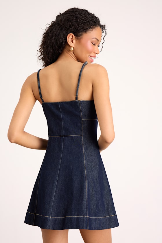 Faida Dark Wash Denim Skater Mini Dress