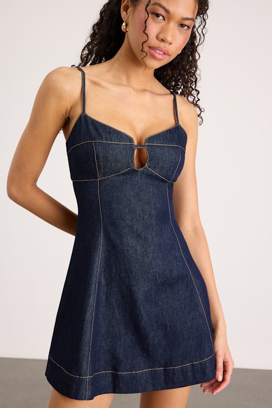 Faida Dark Wash Denim Skater Mini Dress