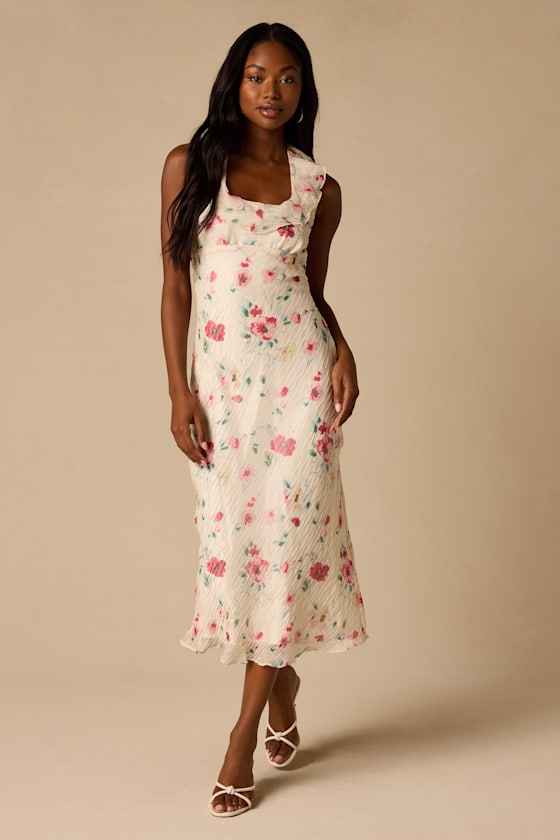 Etta Ivory Floral Ruffled Halter Midi Dress