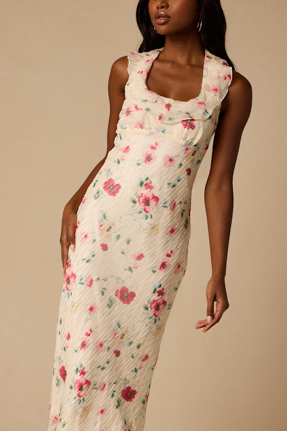 Etta Ivory Floral Ruffled Halter Midi Dress