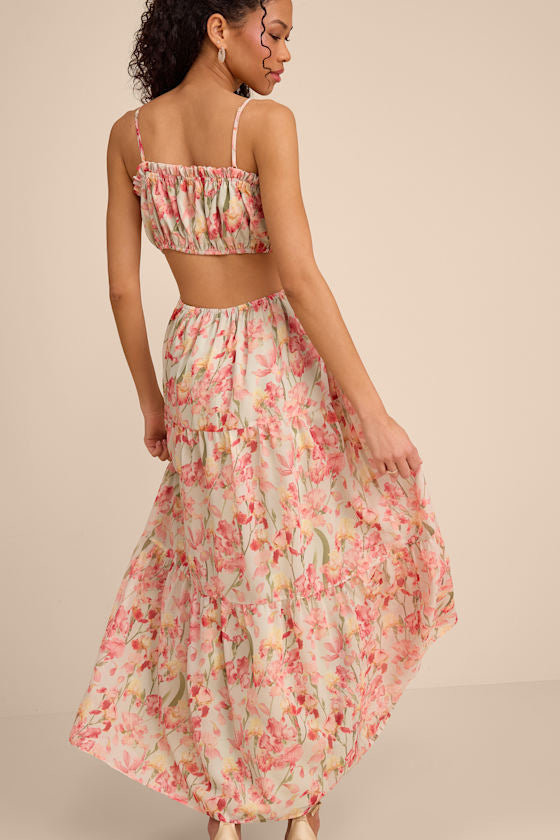 Keiko Sage Multi Floral Tiered Maxi Dress