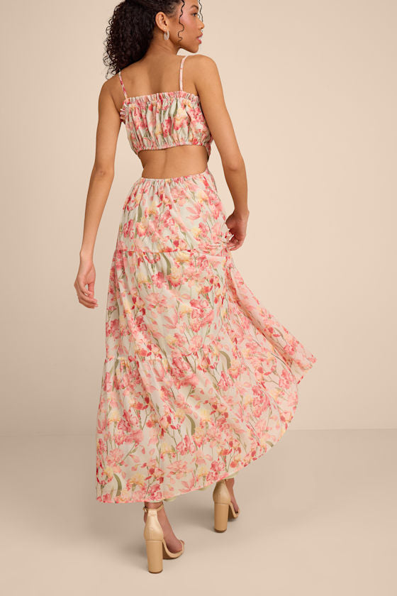 Keiko Sage Multi Floral Tiered Maxi Dress