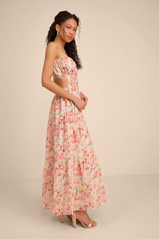 Keiko Sage Multi Floral Tiered Maxi Dress