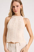 Calee Ivory Pierced Knit Sleeveless Sweater Top