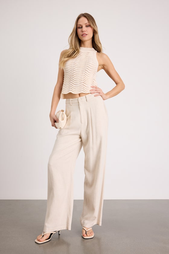 Calee Ivory Pierced Knit Sleeveless Sweater Top