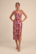 Diani Mauve Abstract Jacquard Column Midi Dress
