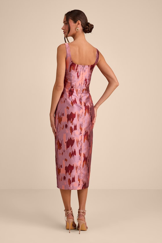 Diani Mauve Abstract Jacquard Column Midi Dress