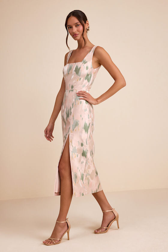 Diani Blush Abstract Jacquard Column Midi Dress