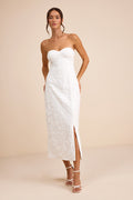 Beyza White Sequin Beaded Strapless Midi Dress