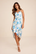 My Favorite Day Light Blue Floral Print Tulip Skirt Midi Dress