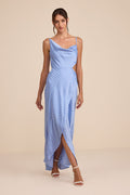 Amella Light Blue Polka Dot Satin Asymmetrical Dress