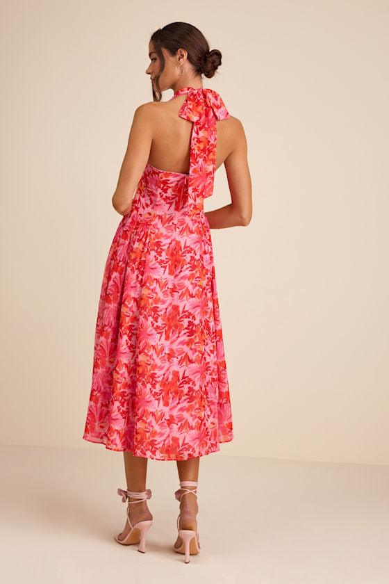 Conway Pink Floral Halter Midi Dress