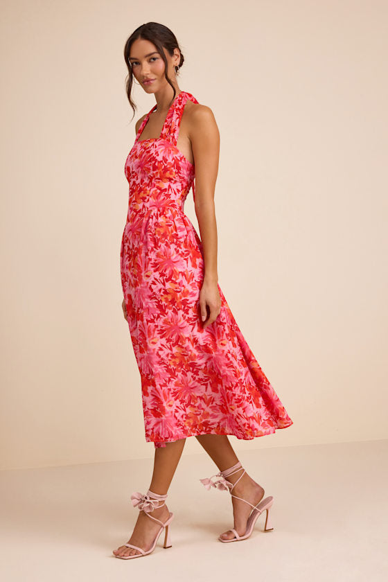 Conway Pink Floral Halter Midi Dress